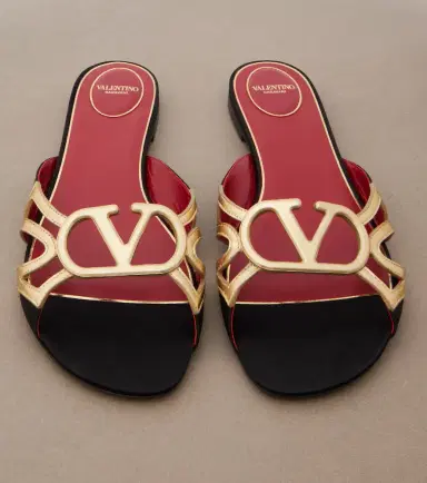 Valentino Garavani Wonderweb VLogo metallic leather slides | Thumbnail 4 Valentino Garavani Wonderweb VLogo metallic leather slides | Thumbnail 4
