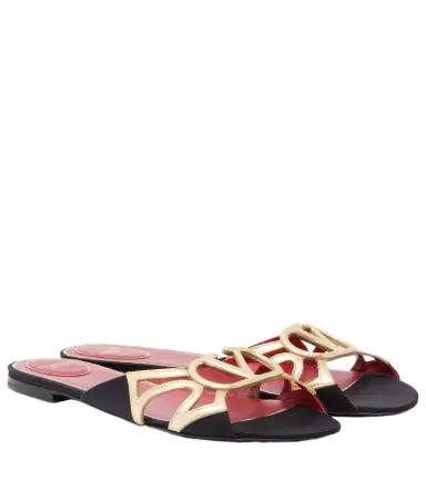 Valentino Garavani Wonderweb VLogo metallic leather slides | Thumbnail 1 Valentino Garavani Wonderweb VLogo metallic leather slides | Thumbnail 1