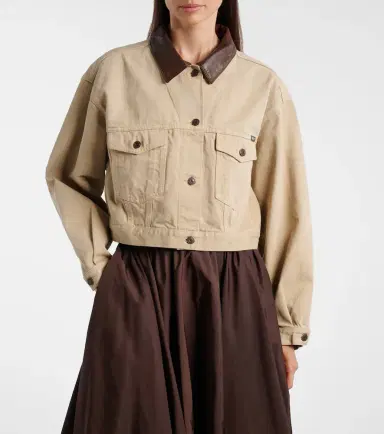 Prada Leather-trimmed cropped denim jacket | Thumbnail 6 Prada Leather-trimmed cropped denim jacket | Thumbnail 6