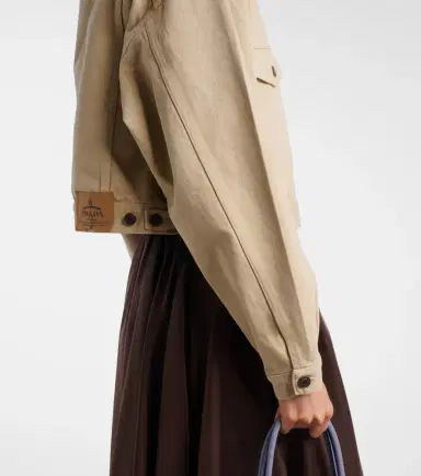 Prada Leather-trimmed cropped denim jacket | Thumbnail 7 Prada Leather-trimmed cropped denim jacket | Thumbnail 7