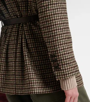 Brunello Cucinelli Belted checked wool and alpaca-blend jacket | Thumbnail 2 Brunello Cucinelli Belted checked wool and alpaca-blend jacket | Thumbnail 2