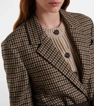 Brunello Cucinelli Belted checked wool and alpaca-blend jacket | Thumbnail 3 Brunello Cucinelli Belted checked wool and alpaca-blend jacket | Thumbnail 3
