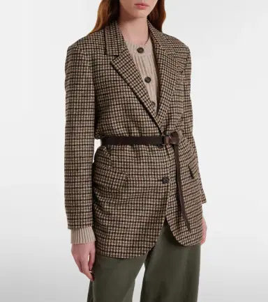 Brunello Cucinelli Belted checked wool and alpaca-blend jacket | Thumbnail 7 Brunello Cucinelli Belted checked wool and alpaca-blend jacket | Thumbnail 7