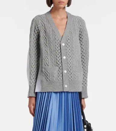 Sacai Cable-knit wool and poplin cardigan | Thumbnail 2 Sacai Cable-knit wool and poplin cardigan | Thumbnail 2