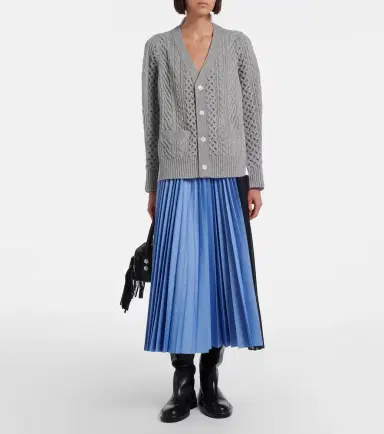 Sacai Cable-knit wool and poplin cardigan | Thumbnail 3 Sacai Cable-knit wool and poplin cardigan | Thumbnail 3