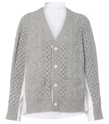 Sacai Cable-knit wool and poplin cardigan | Thumbnail 1 Sacai Cable-knit wool and poplin cardigan | Thumbnail 1