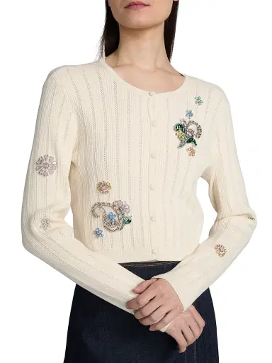 Cinq à Sept Women's Allison Embellished Cardigan - Ivory Multi - Size XL | Thumbnail 6 Cinq à Sept Women's Allison Embellished Cardigan - Ivory Multi - Size XL | Thumbnail 6