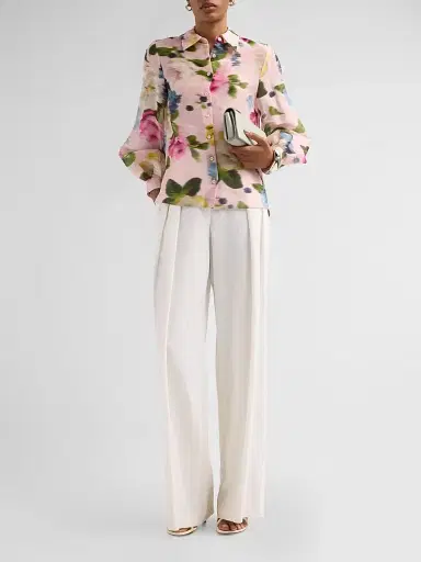 Carolina Herrera Women's Isabella Blurred Floral Linen-Silk Shirt - Rosewater Multi | Thumbnail 2 Carolina Herrera Women's Isabella Blurred Floral Linen-Silk Shirt - Rosewater Multi | Thumbnail 2