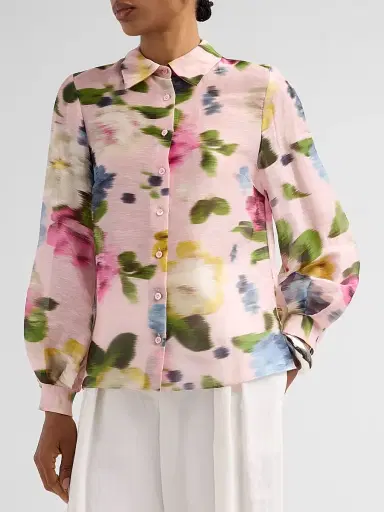 Carolina Herrera Women's Isabella Blurred Floral Linen-Silk Shirt - Rosewater Multi | Thumbnail 4 Carolina Herrera Women's Isabella Blurred Floral Linen-Silk Shirt - Rosewater Multi | Thumbnail 4