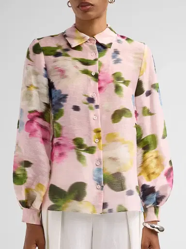 Carolina Herrera Women's Isabella Blurred Floral Linen-Silk Shirt - Rosewater Multi | Thumbnail 5 Carolina Herrera Women's Isabella Blurred Floral Linen-Silk Shirt - Rosewater Multi | Thumbnail 5