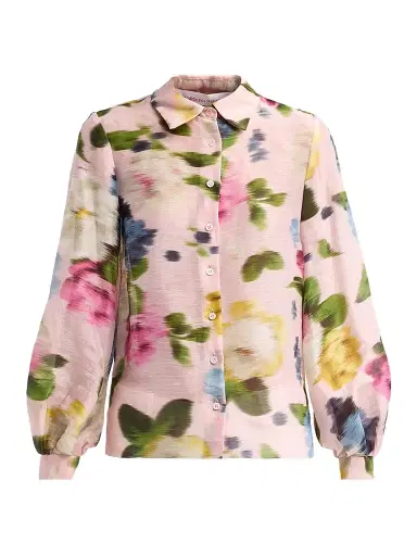 Carolina Herrera Women's Isabella Blurred Floral Linen-Silk Shirt - Rosewater Multi | Thumbnail 1 Carolina Herrera Women's Isabella Blurred Floral Linen-Silk Shirt - Rosewater Multi | Thumbnail 1