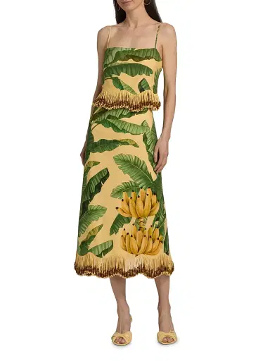 Farm Rio Women's Beaded Fringed Linen-Blend Top - Yellow - Size Large | Thumbnail 2 Farm Rio Women's Beaded Fringed Linen-Blend Top - Yellow - Size Large | Thumbnail 2