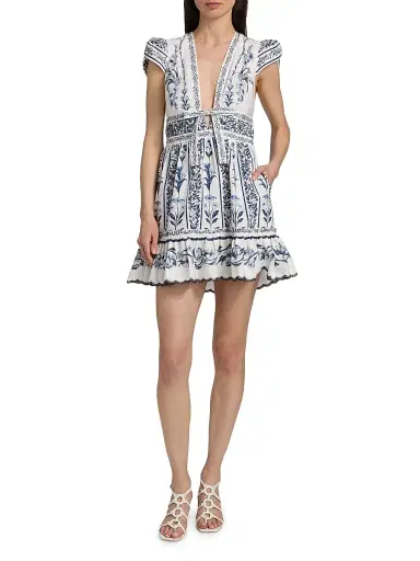 Farm Rio Women's Flowers Arch Ruffled A-Line Minidress - Off White | Thumbnail 2 Farm Rio Women's Flowers Arch Ruffled A-Line Minidress - Off White | Thumbnail 2