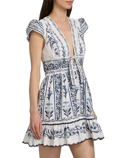 Farm Rio Women's Flowers Arch Ruffled A-Line Minidress - Off White | Thumbnail 4 Farm Rio Women's Flowers Arch Ruffled A-Line Minidress - Off White | Thumbnail 4