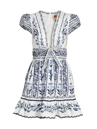 Farm Rio Women's Flowers Arch Ruffled A-Line Minidress - Off White | Thumbnail 1 Farm Rio Women's Flowers Arch Ruffled A-Line Minidress - Off White | Thumbnail 1