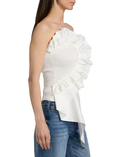 Farm Rio Women's Smocked Ruffled Cotton Strapless Top - White | Thumbnail 4 Farm Rio Women's Smocked Ruffled Cotton Strapless Top - White | Thumbnail 4