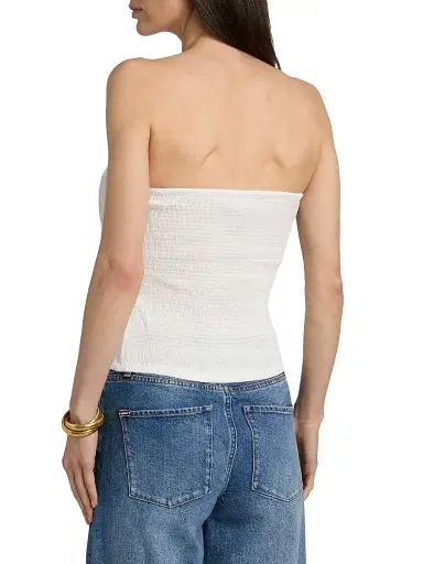 Farm Rio Women's Smocked Ruffled Cotton Strapless Top - White | Thumbnail 5 Farm Rio Women's Smocked Ruffled Cotton Strapless Top - White | Thumbnail 5