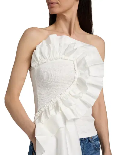 Farm Rio Women's Smocked Ruffled Cotton Strapless Top - White | Thumbnail 6 Farm Rio Women's Smocked Ruffled Cotton Strapless Top - White | Thumbnail 6
