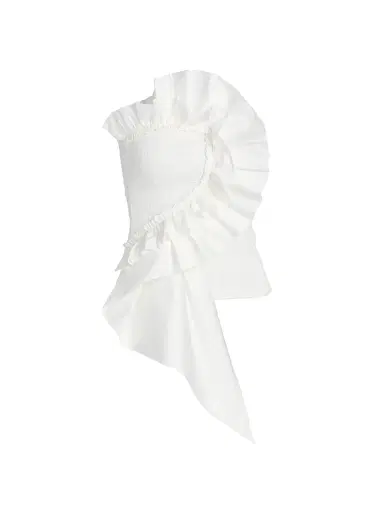 Farm Rio Women's Smocked Ruffled Cotton Strapless Top - White | Thumbnail 1 Farm Rio Women's Smocked Ruffled Cotton Strapless Top - White | Thumbnail 1