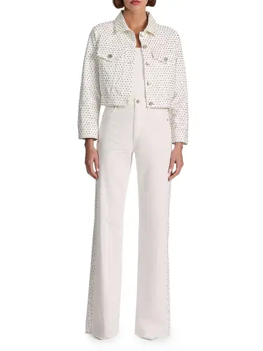 Alice + Olivia Women's Chloe Embellished Denim Crop Jacket - Off White Silver - Size XL | Thumbnail 2 Alice + Olivia Women's Chloe Embellished Denim Crop Jacket - Off White Silver - Size XL | Thumbnail 2