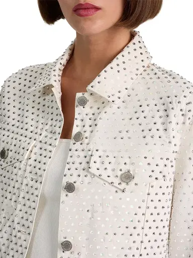 Alice + Olivia Women's Chloe Embellished Denim Crop Jacket - Off White Silver - Size XL | Thumbnail 6 Alice + Olivia Women's Chloe Embellished Denim Crop Jacket - Off White Silver - Size XL | Thumbnail 6