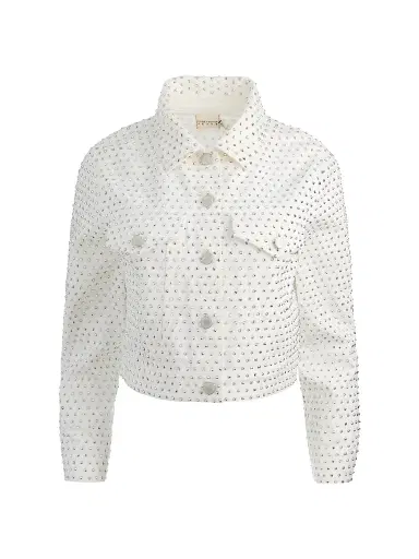 Alice + Olivia Women's Chloe Embellished Denim Crop Jacket - Off White Silver - Size XL | Thumbnail 1 Alice + Olivia Women's Chloe Embellished Denim Crop Jacket - Off White Silver - Size XL | Thumbnail 1