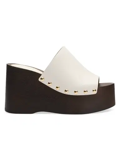 Stuart Weitzman Women's Kate 100MM Leather Clog Slide Sandals - Cream - Size 9.5 | Thumbnail 1 Stuart Weitzman Women's Kate 100MM Leather Clog Slide Sandals - Cream - Size 9.5 | Thumbnail 1