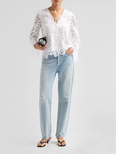 Toccin Women's Halina Broderie Anglaise Tieneck Blouse - Optic - Size XL | Thumbnail 2 Toccin Women's Halina Broderie Anglaise Tieneck Blouse - Optic - Size XL | Thumbnail 2