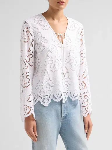 Toccin Women's Halina Broderie Anglaise Tieneck Blouse - Optic - Size XL | Thumbnail 4 Toccin Women's Halina Broderie Anglaise Tieneck Blouse - Optic - Size XL | Thumbnail 4