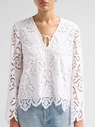 Toccin Women's Halina Broderie Anglaise Tieneck Blouse - Optic - Size XL | Thumbnail 5 Toccin Women's Halina Broderie Anglaise Tieneck Blouse - Optic - Size XL | Thumbnail 5