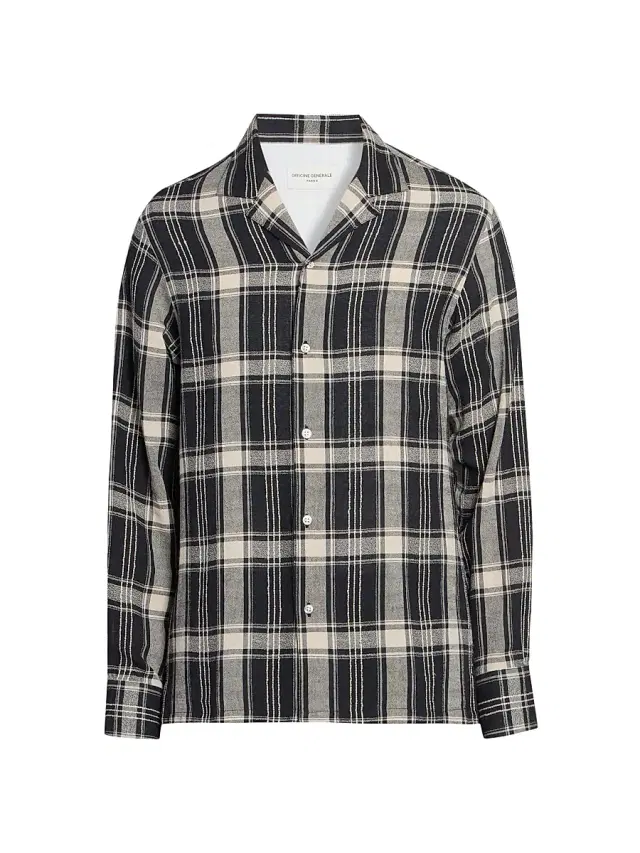 Men's Eren Checked Cotton-Blend Button-Front Shirt - Black Blue Ecru Men's Eren Checked Cotton-Blend Button-Front Shirt - Black Blue Ecru