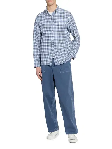 Officine Générale Men's Arsene Waffled Cotton Check Shirt - White Blue Navy | Thumbnail 2 Officine Générale Men's Arsene Waffled Cotton Check Shirt - White Blue Navy | Thumbnail 2