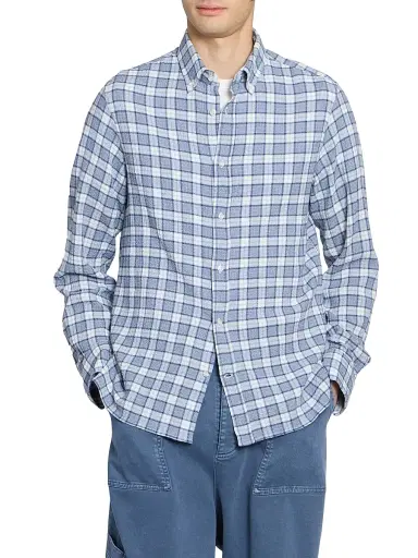 Officine Générale Men's Arsene Waffled Cotton Check Shirt - White Blue Navy | Thumbnail 3 Officine Générale Men's Arsene Waffled Cotton Check Shirt - White Blue Navy | Thumbnail 3