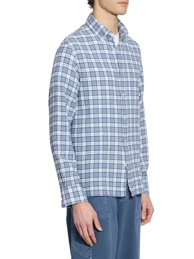 Officine Générale Men's Arsene Waffled Cotton Check Shirt - White Blue Navy | Thumbnail 4 Officine Générale Men's Arsene Waffled Cotton Check Shirt - White Blue Navy | Thumbnail 4