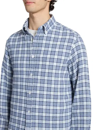 Officine Générale Men's Arsene Waffled Cotton Check Shirt - White Blue Navy | Thumbnail 6 Officine Générale Men's Arsene Waffled Cotton Check Shirt - White Blue Navy | Thumbnail 6