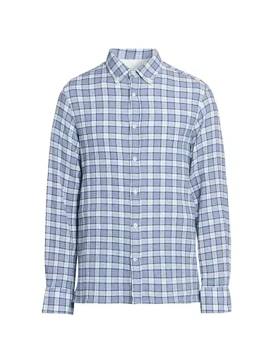 Officine Générale Men's Arsene Waffled Cotton Check Shirt - White Blue Navy | Thumbnail 1 Officine Générale Men's Arsene Waffled Cotton Check Shirt - White Blue Navy | Thumbnail 1