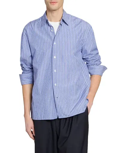 OFFICINE GÉNÉRALE Men's Gad Striped Cotton Poplin Shirt - Blue Navy White - Size XXL | Thumbnail 3 OFFICINE GÉNÉRALE Men's Gad Striped Cotton Poplin Shirt - Blue Navy White - Size XXL | Thumbnail 3