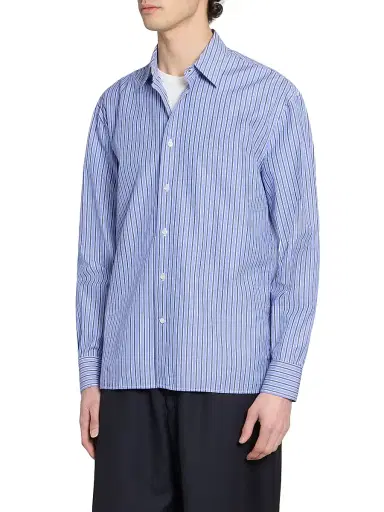 OFFICINE GÉNÉRALE Men's Gad Striped Cotton Poplin Shirt - Blue Navy White - Size XXL | Thumbnail 4 OFFICINE GÉNÉRALE Men's Gad Striped Cotton Poplin Shirt - Blue Navy White - Size XXL | Thumbnail 4