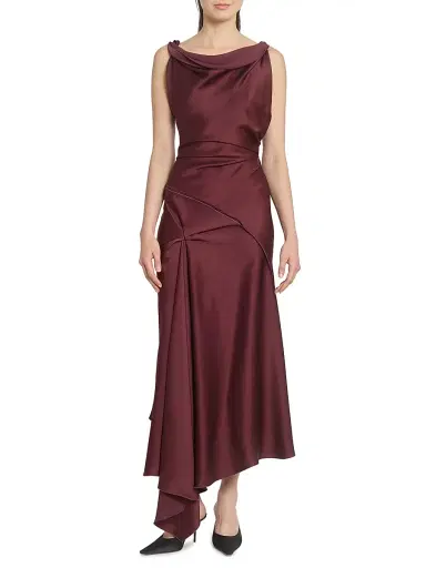 Victoria Beckham Women's Satin Asymmetric Draped Midi-Dress - Cinnabarred | Thumbnail 3 Victoria Beckham Women's Satin Asymmetric Draped Midi-Dress - Cinnabarred | Thumbnail 3