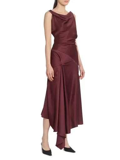 Victoria Beckham Women's Satin Asymmetric Draped Midi-Dress - Cinnabarred | Thumbnail 4 Victoria Beckham Women's Satin Asymmetric Draped Midi-Dress - Cinnabarred | Thumbnail 4