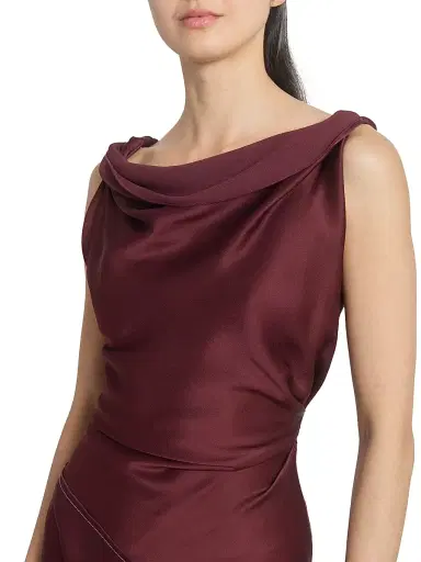 Victoria Beckham Women's Satin Asymmetric Draped Midi-Dress - Cinnabarred | Thumbnail 6 Victoria Beckham Women's Satin Asymmetric Draped Midi-Dress - Cinnabarred | Thumbnail 6