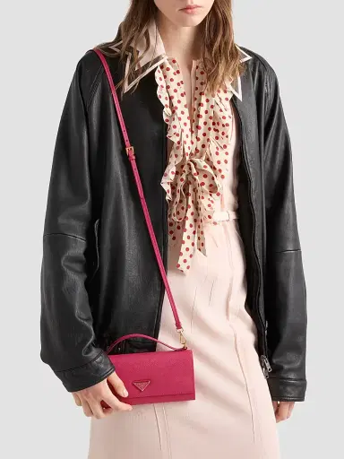 Prada Women's Saffiano Leather Wallet with Shoulder Strap - Pink | Thumbnail 2 Prada Women's Saffiano Leather Wallet with Shoulder Strap - Pink | Thumbnail 2
