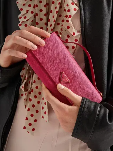 Prada Women's Saffiano Leather Wallet with Shoulder Strap - Pink | Thumbnail 3 Prada Women's Saffiano Leather Wallet with Shoulder Strap - Pink | Thumbnail 3