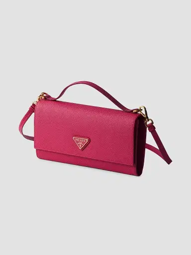 Prada Women's Saffiano Leather Wallet with Shoulder Strap - Pink | Thumbnail 4 Prada Women's Saffiano Leather Wallet with Shoulder Strap - Pink | Thumbnail 4