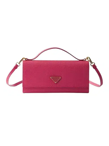 Prada Women's Saffiano Leather Wallet with Shoulder Strap - Pink | Thumbnail 1 Prada Women's Saffiano Leather Wallet with Shoulder Strap - Pink | Thumbnail 1