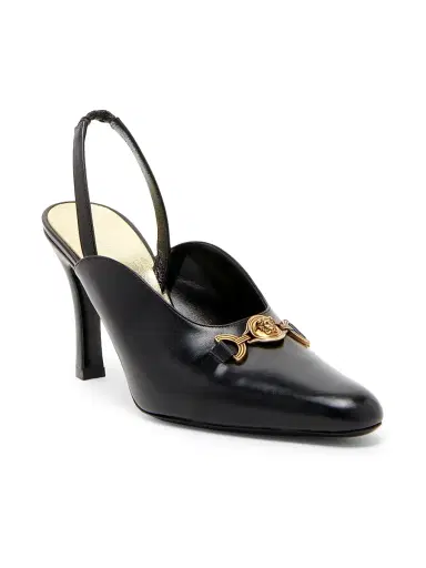 Versace Women's 90MM Medusa-Detail Leather Slingback Pumps - Black Gold | Thumbnail 2 Versace Women's 90MM Medusa-Detail Leather Slingback Pumps - Black Gold | Thumbnail 2