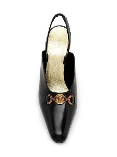 Versace Women's 90MM Medusa-Detail Leather Slingback Pumps - Black Gold | Thumbnail 4 Versace Women's 90MM Medusa-Detail Leather Slingback Pumps - Black Gold | Thumbnail 4