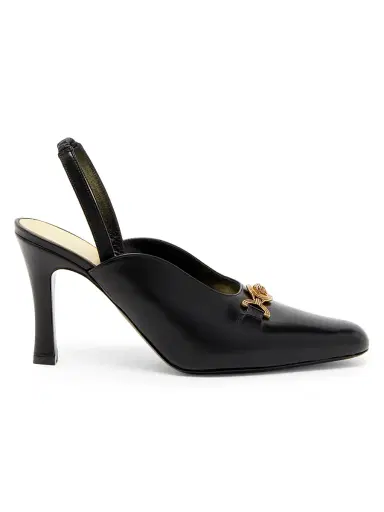Versace Women's 90MM Medusa-Detail Leather Slingback Pumps - Black Gold | Thumbnail 1 Versace Women's 90MM Medusa-Detail Leather Slingback Pumps - Black Gold | Thumbnail 1