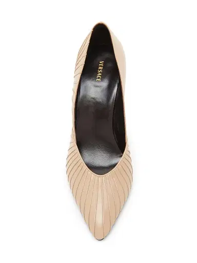 Versace Women's 90MM Seamed Leather Pumps - Dove Grey Gold | Thumbnail 4 Versace Women's 90MM Seamed Leather Pumps - Dove Grey Gold | Thumbnail 4