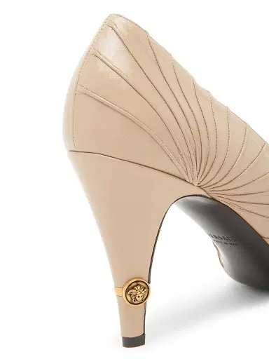 Versace Women's 90MM Seamed Leather Pumps - Dove Grey Gold | Thumbnail 5 Versace Women's 90MM Seamed Leather Pumps - Dove Grey Gold | Thumbnail 5
